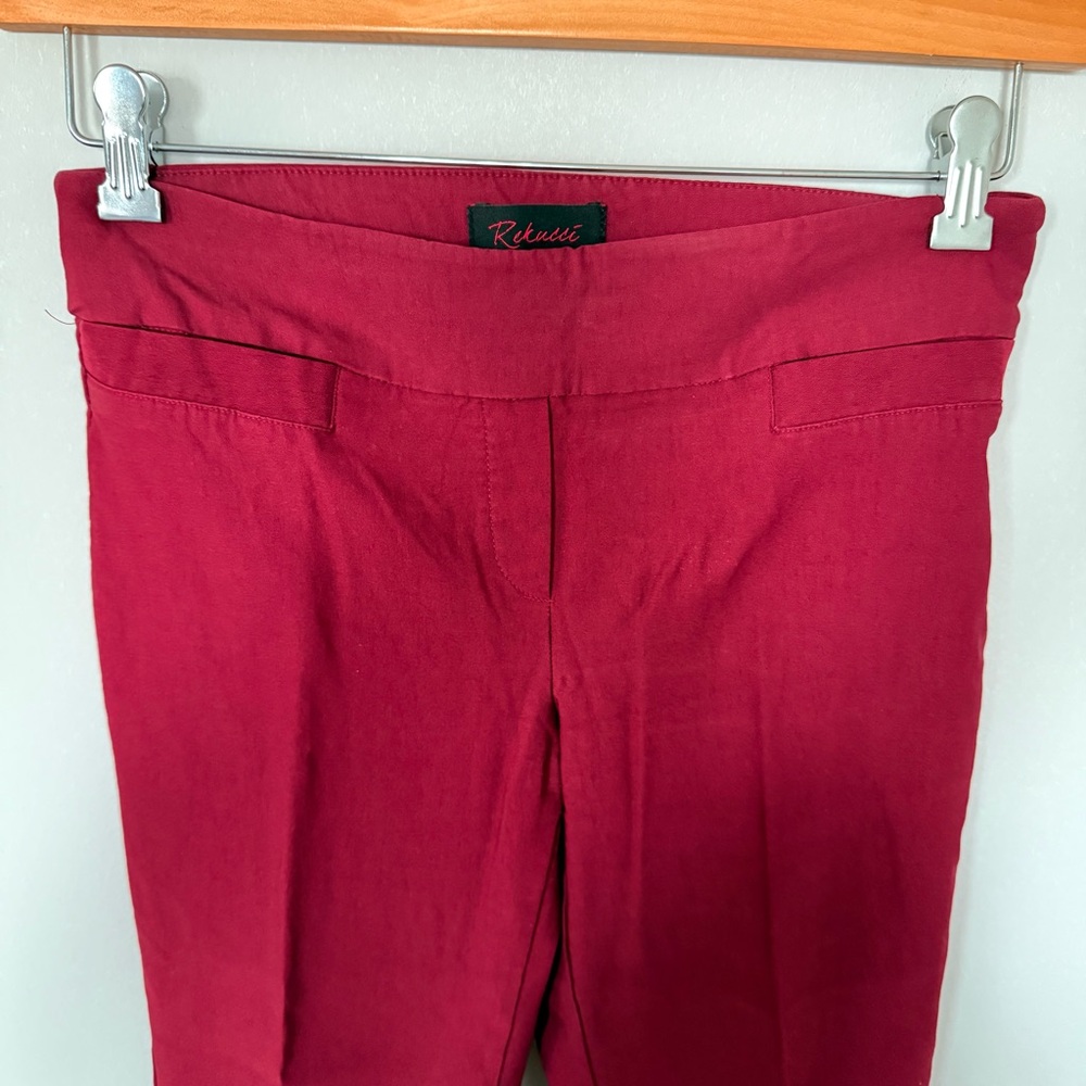 Elegant Burgundy Straight Leg Stretch Trousers Pants size 4P - Picture 3 of 13